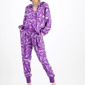 INC Satin Lilac High Rise Sadie Blooms Pleated Front Relax Pull On Jogger Pants